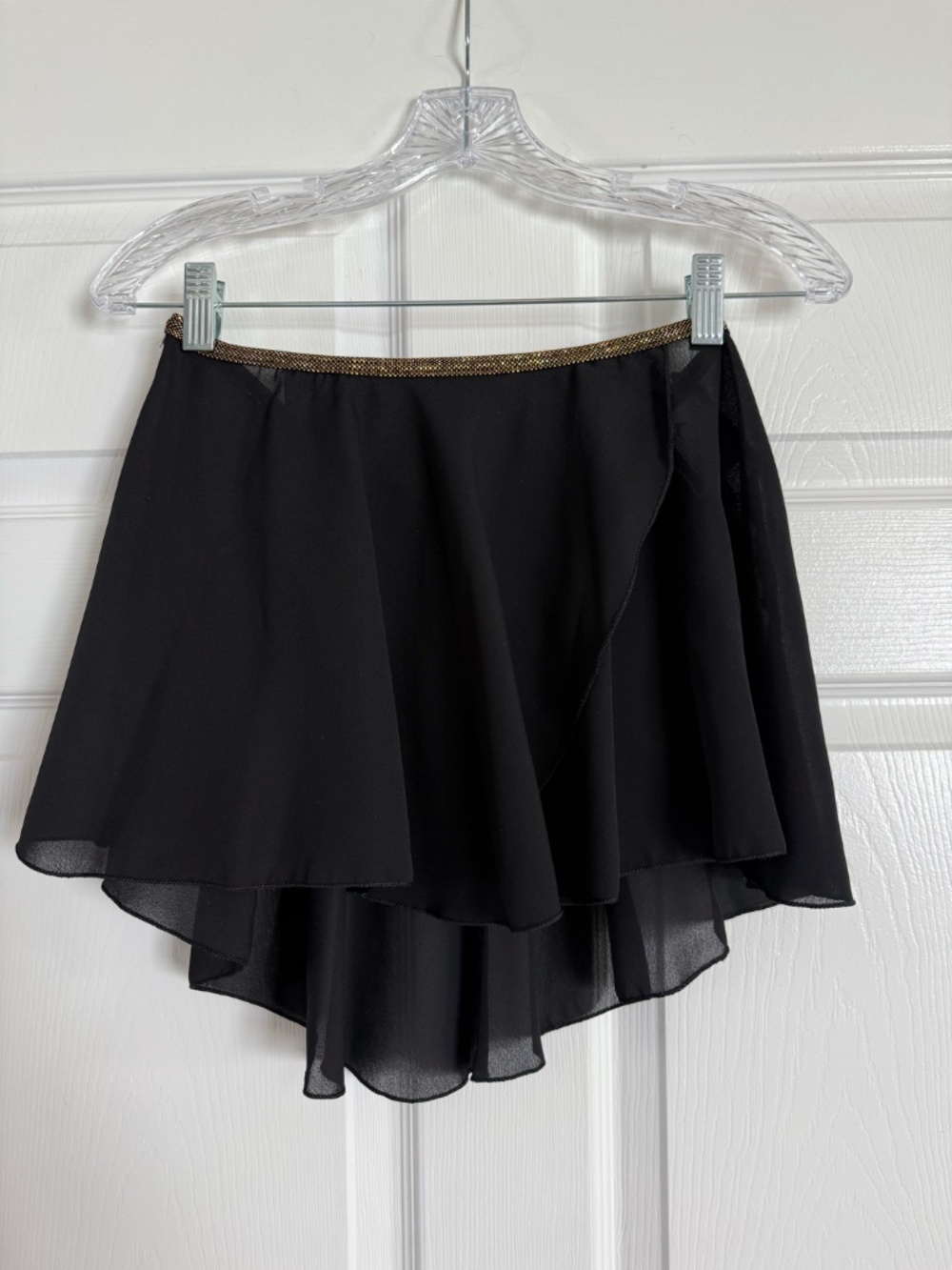 Black Chiffon Ballet Dance Skirt Gold Sparkle Waist High Low
